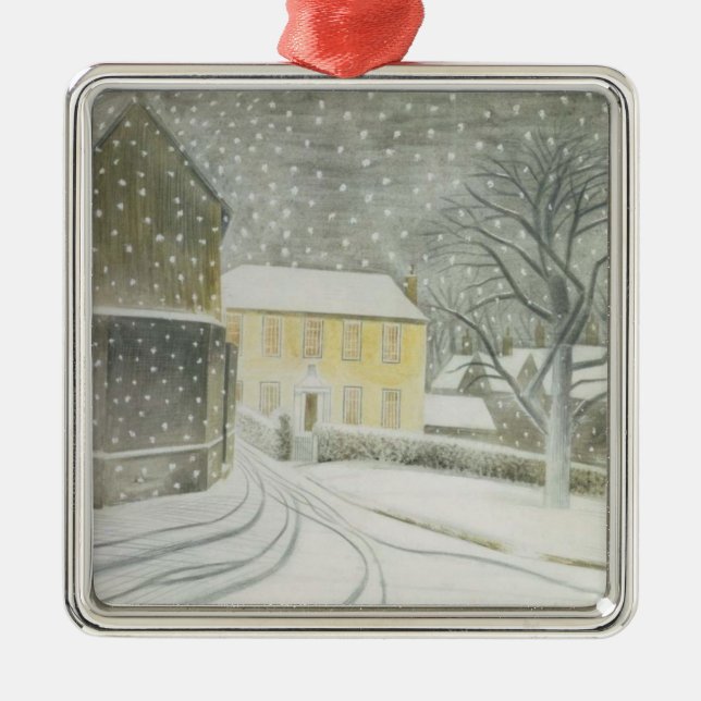 Ornement Carré Argenté Halstead Road à Neige (par Eric Ravilious) (Devant)