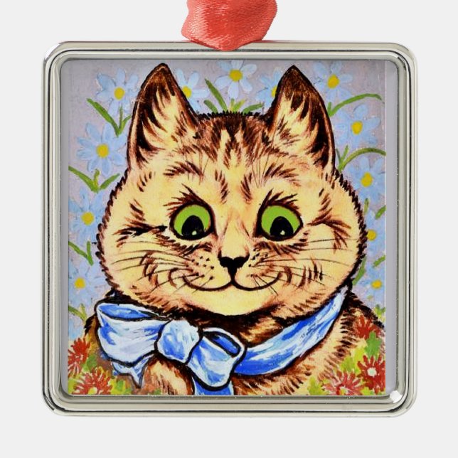 Ornement Carré Argenté Happy Flower Cat par Louis Wain ornament (Devant)