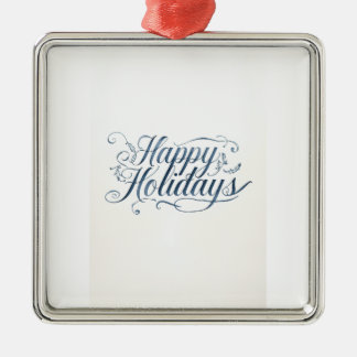 Ornement Carré Argenté Happy Holidays Merry Christmas Family New Year