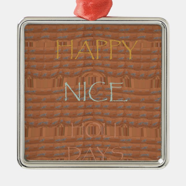 Ornement Carré Argenté Happy Holidays Zebra Art Print (Devant)