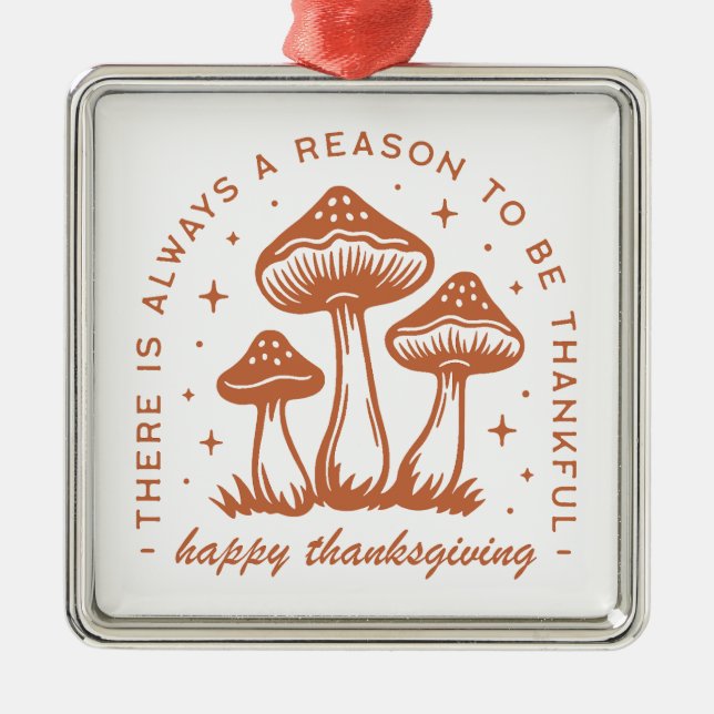 Ornement Carré Argenté Happy thanksgiving mushroom whimsical terracotta (Devant)