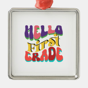 Ornement Carré Argenté Hello First Grade