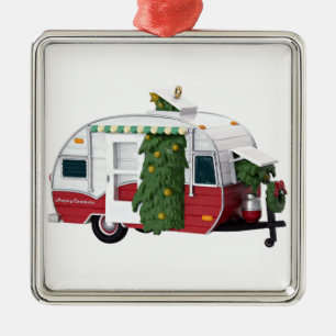 ORNEMENT CARRÉ ARGENTÉ "HEUREUX ORNAMENT DU CAMPER** DE NOËL