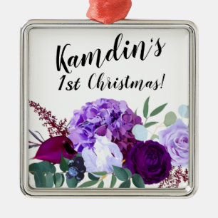 Ornement Carré Argenté Hibiscus XMAS Ornament Personnalisé sur