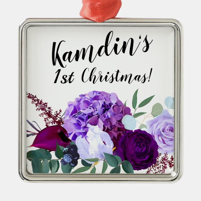 Ornement Carré Argenté Hibiscus XMAS Ornament Personnalisé sur (Devant)