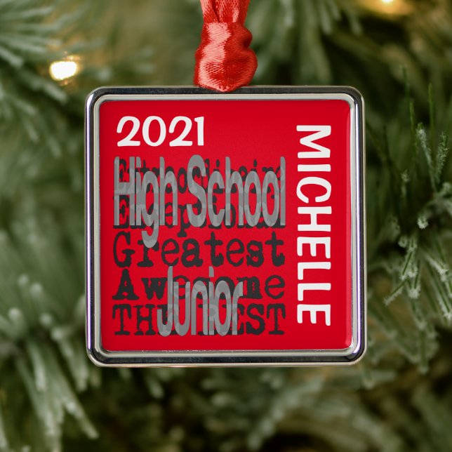 Ornement Carré Argenté High School Junior Extraordinaire CUSTOM (Arbre)