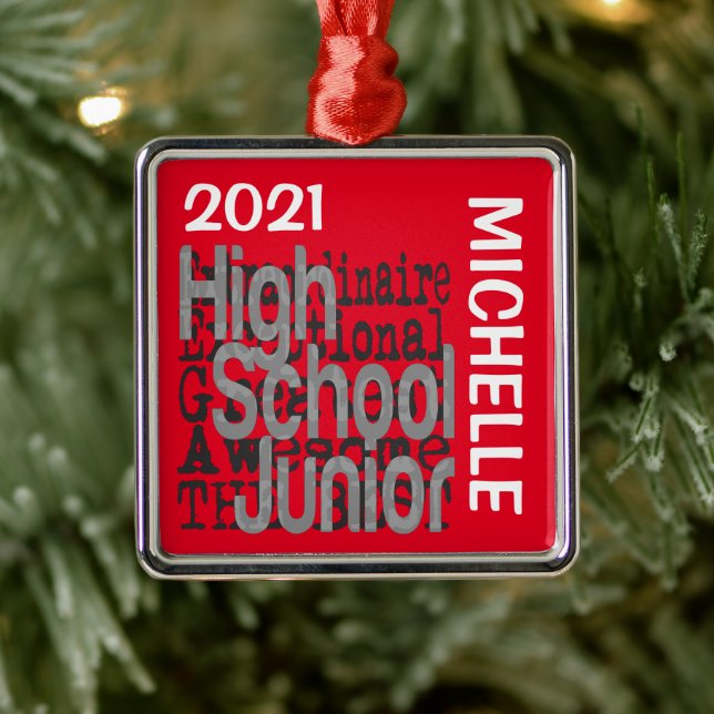 Ornement Carré Argenté High School Junior Extraordinaire CUSTOM (Arbre)