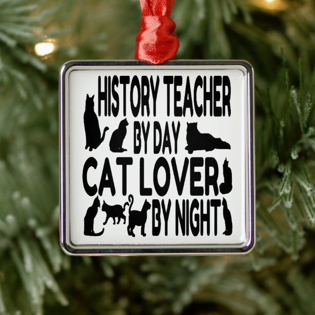 Ornement Carré Argenté Histoire Professeur aime Chats (Arbre)