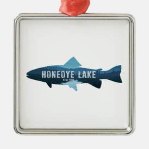 Ornement Carré Argenté Honeoye Lake New York Fish