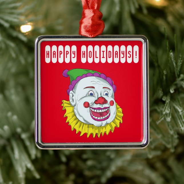 Ornement Carré Argenté Horreur clown effrayant Déplaisant (Arbre)