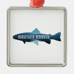 Ornement Carré Argenté Horsetooth Réservoir Colorado Poisson