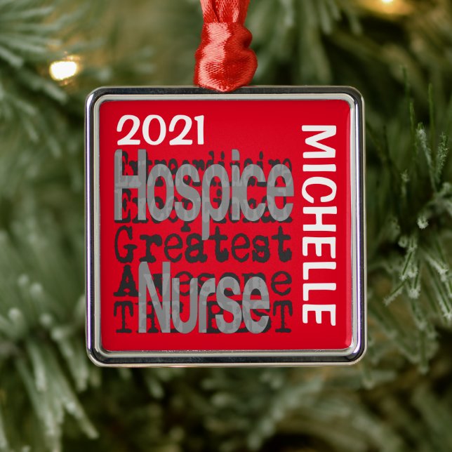 Ornement Carré Argenté Hospice Nurse Extraordinaire PERSONNALISÉ (Arbre)