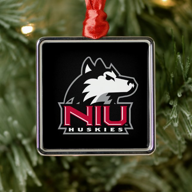 Ornement Carré Argenté Huskies (Arbre)