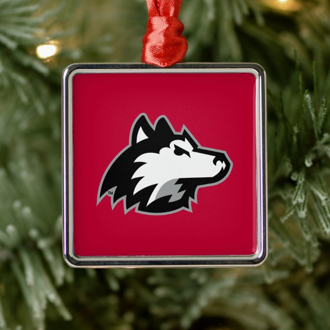 Ornement Carré Argenté Huskies du nord de l'Illinois (Arbre)