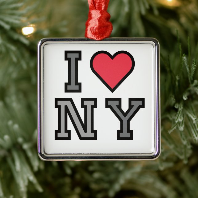 Ornement Carré Argenté I Love New York - Ornament Blanc Rouge & Grey (Arbre)