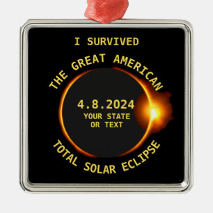 Ornement Carré Argenté I Survived Total Solar Eclipse 4.8.2024 USA