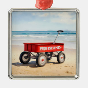 Ornement Carré Argenté Île de Fire Island chariot rouge plage de sable LI
