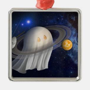 Ornement Carré Argenté Illustration de Halloween d'un artiste