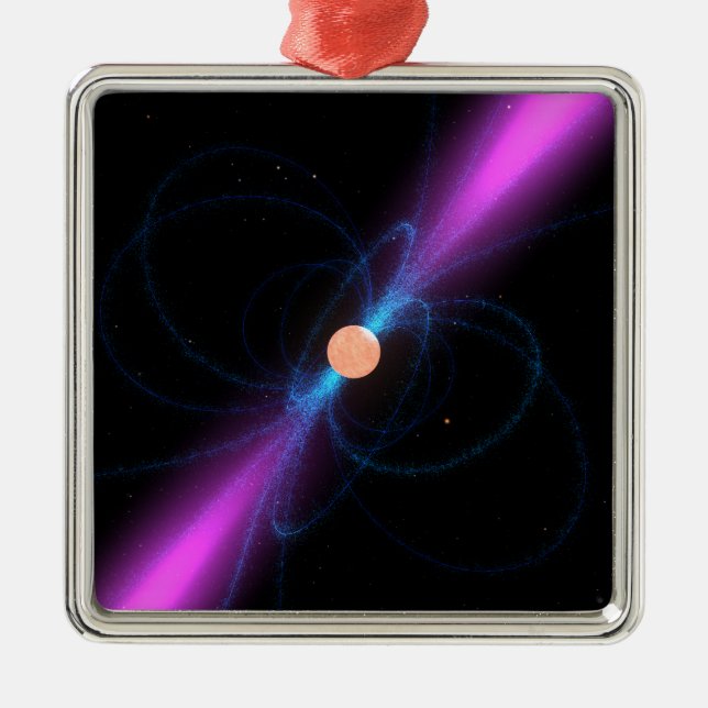Ornement Carré Argenté Illustration d'un pulsar (Devant)