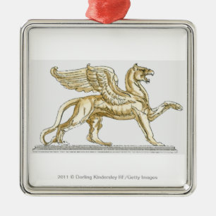 Ornement Carré Argenté Illustration d'une statue de griffon