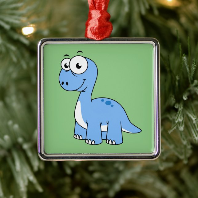 Ornement Carré Argenté Illustration Mignonne D'Un Brontosaurus. (Arbre)