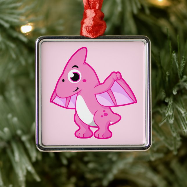 Ornement Carré Argenté Illustration Mignonne D'Un Pterodactyl. (Arbre)