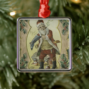 Ornement Carré Argenté Illustration Santa Claus Vintage