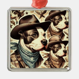 Ornement Carré Argenté Illustration vintage American Pit Bull Terrier