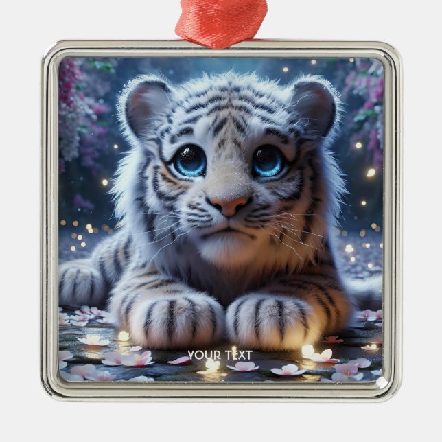 Ornement Carré Argenté Imaginaire Bébé blanc Tigre mou (Devant)