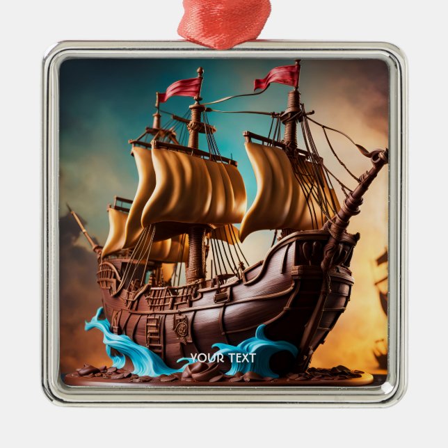 Ornement Carré Argenté Imaginaire Cute Vivid Pirate Ship Cake (Devant)