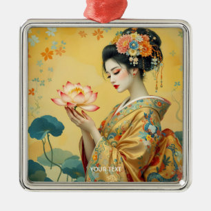 Ornement Carré Argenté Imaginaire Fleur mignonne Japonaise fille japonais