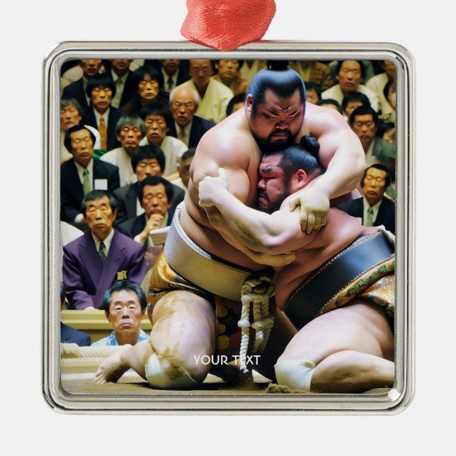 Ornement Carré Argenté Imaginaire mignon deux lutteurs Sumo (Devant)