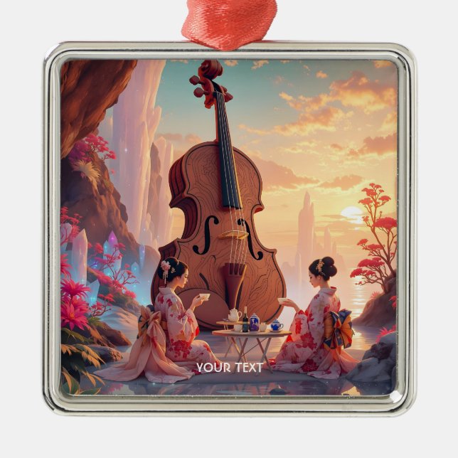 Ornement Carré Argenté Imaginaire Violon mignon Filles Thé (Devant)
