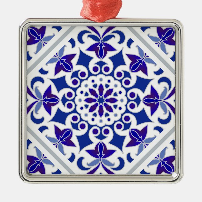 Ornement Carré Argenté Indigo Azulejos Portuguese Blue and white tiles (Devant)