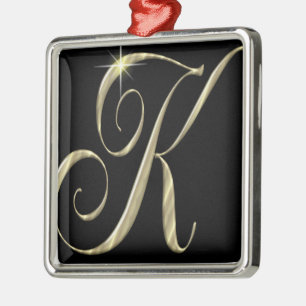 Ornement Carré Argenté Initiales du monogramme K d'or
