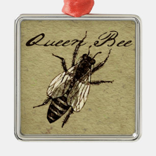 Ornement Carré Argenté Insecte de la faune de l'abeille Queen