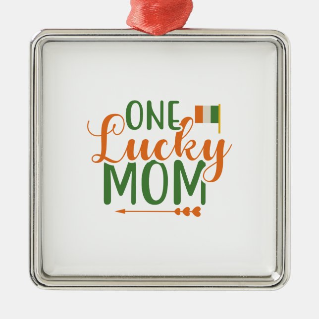 Ornement Carré Argenté Irish One Lucky Mom (Devant)