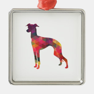 Ornement Carré Argenté Italian Greyhound Geo Pattern Silhouette