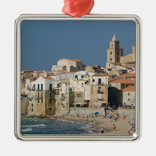 Ornement Carré Argenté Italie, Sicile, Cefalu, Ville avec Duomo de (Devant)