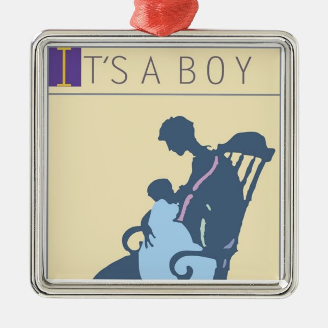 Ornement Carré Argenté <It's a Boy> par Steve Collier (Devant)