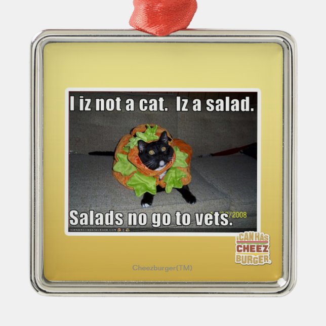 Ornement Carré Argenté Iz I pas un chat. Iz une salade (Devant)