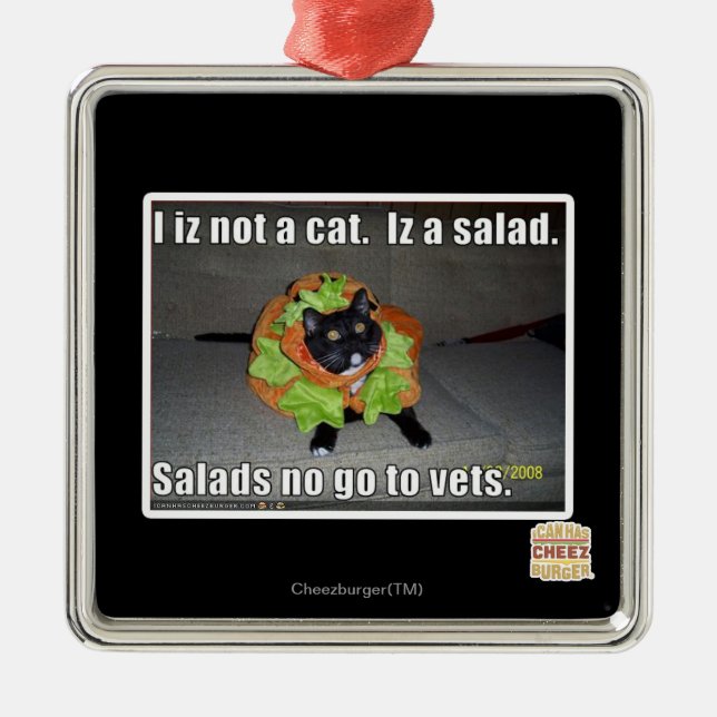 Ornement Carré Argenté Iz I pas un chat. Iz une salade (Devant)