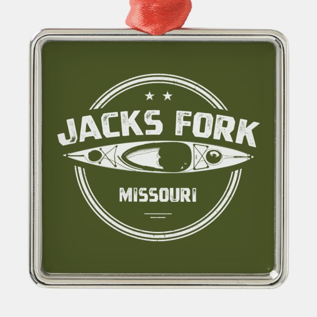 Ornement Carré Argenté Jacks Fork River Missouri Kayak (Devant)