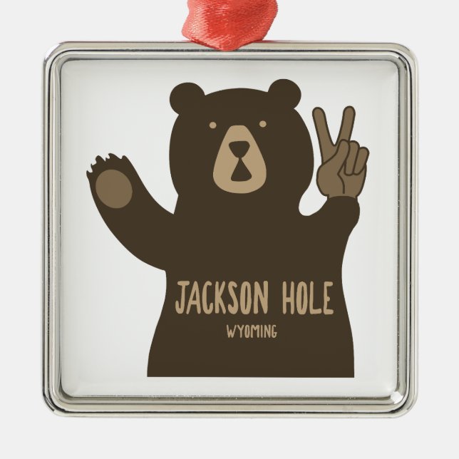 Ornement Carré Argenté Jackson Hole Wyoming Peace Bear (Devant)