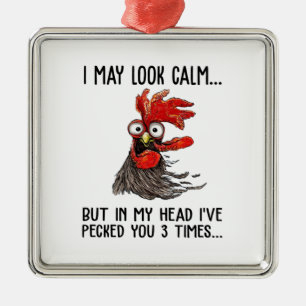 Ornement Carré Argenté J'Ai Peut-Être L'Air Calme Mais Ma Tête Je T'Ai 