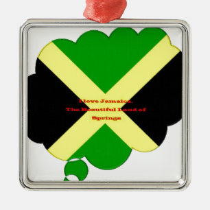 Ornement Carré Argenté J'aime la Jamaïque. La Terre de Springs