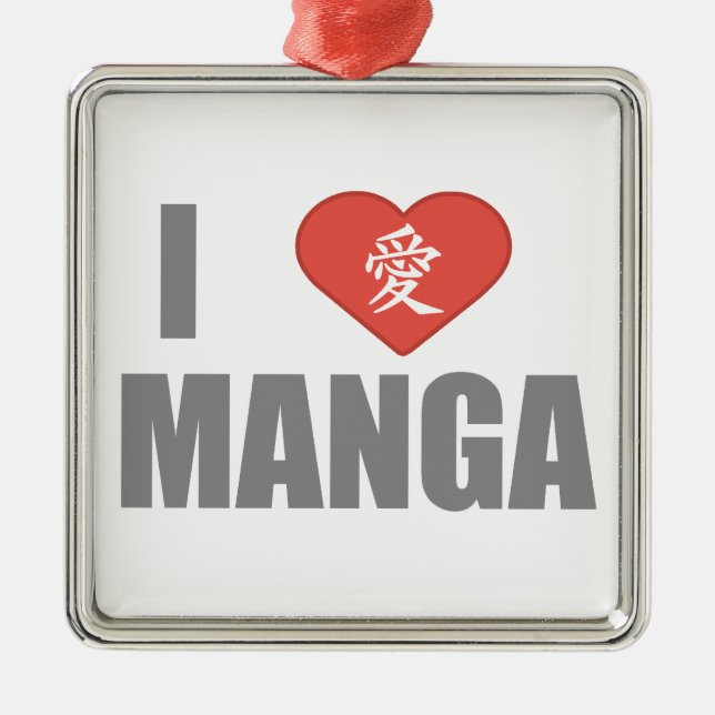 Ornement Carré Argenté J'aime Manga (Devant)