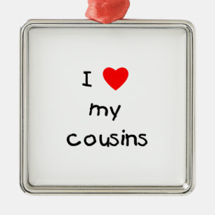 Ornement Carré Argenté J'aime mes cousins