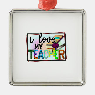 Ornement Carré Argenté J'aime mon enseignant