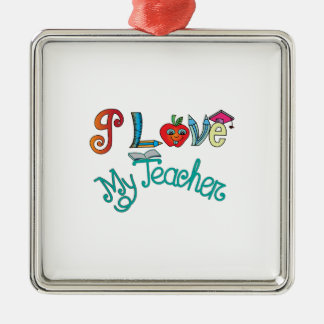 Ornement Carré Argenté J'aime mon enseignant